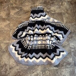 Temperley London 100% Soft Wool Fair Isle Turtleneck Poncho Sweater Womens Small